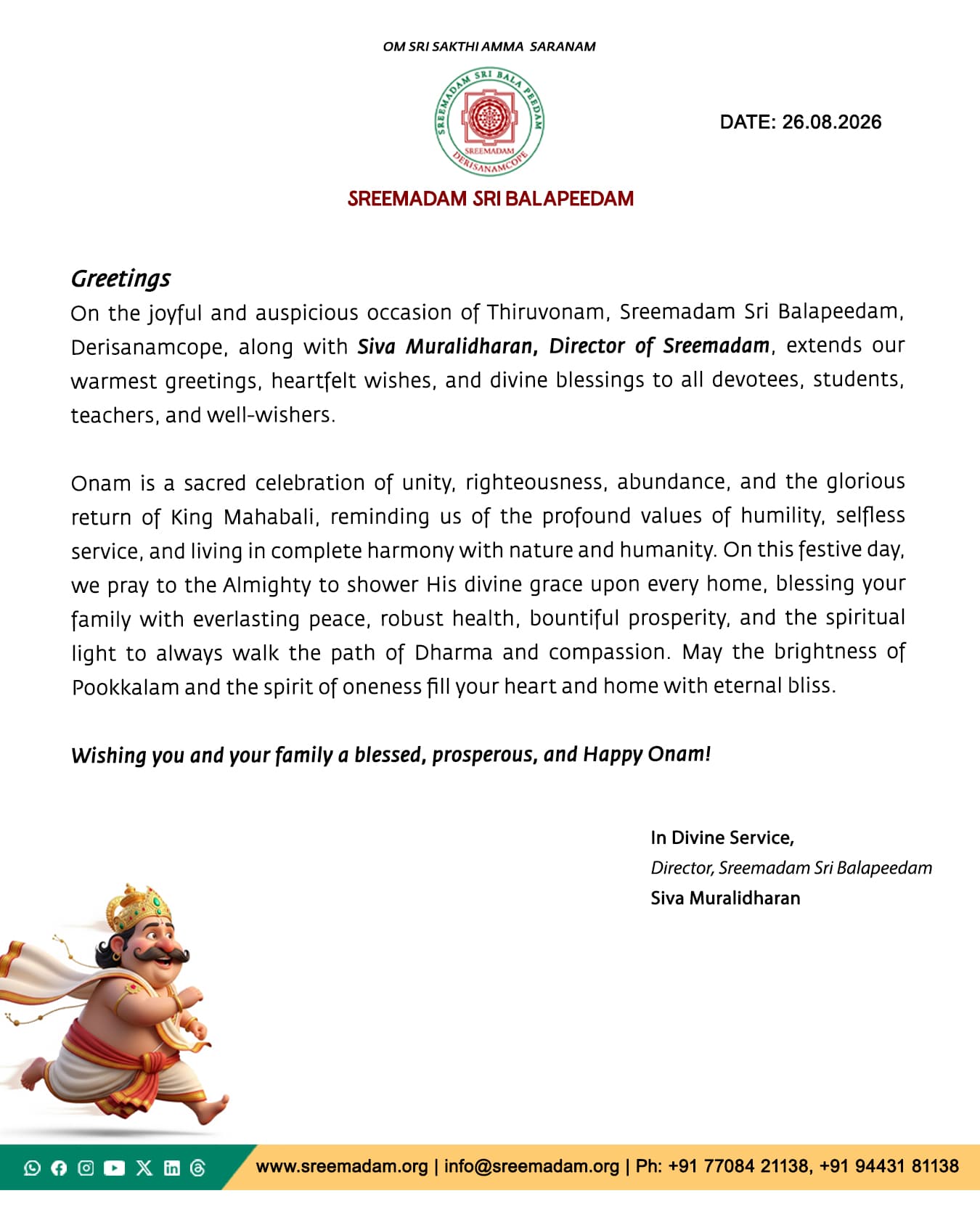 Thiruvonam Greetings 2026 – Director's Wishes
